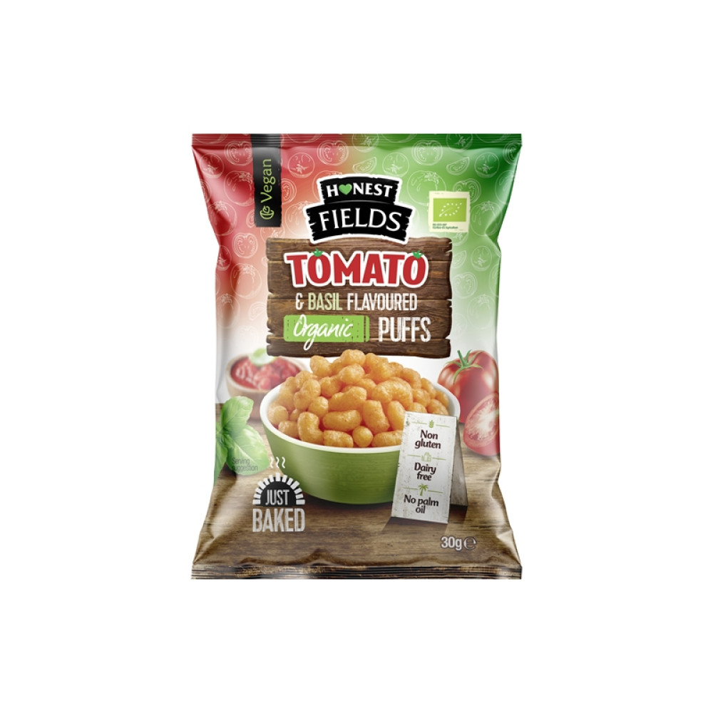 Снек кукурузный со вкусом томатов и базилика 30г органический Honest Fields Румыния